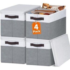 Storage Bins with Lids Set of 4 Stackable Closet Organizers for Clothes Toys